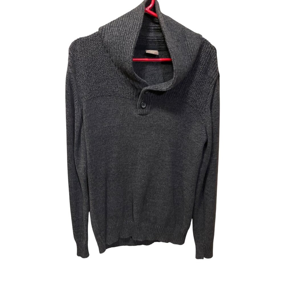 Great Northwest men's Gray Shawl Collar Knit Sweater Size L Two Button Detail
